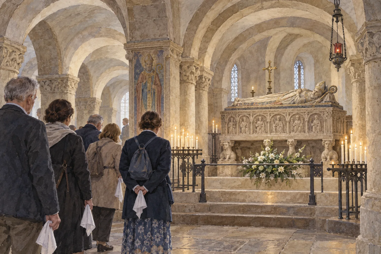 Pilgrims arrive at Saint Willibrord’s tomb in the crypt of Echternach’s basilica